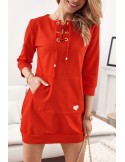 Dress/tunic with a tied neckline red FI600 - Online store - Boutique